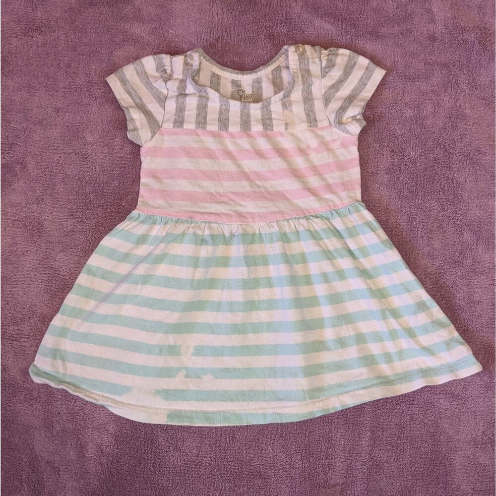 Children's Place Est 1989 Grey Pink Blue Pastel Striped Casual Dress 18-24 Month